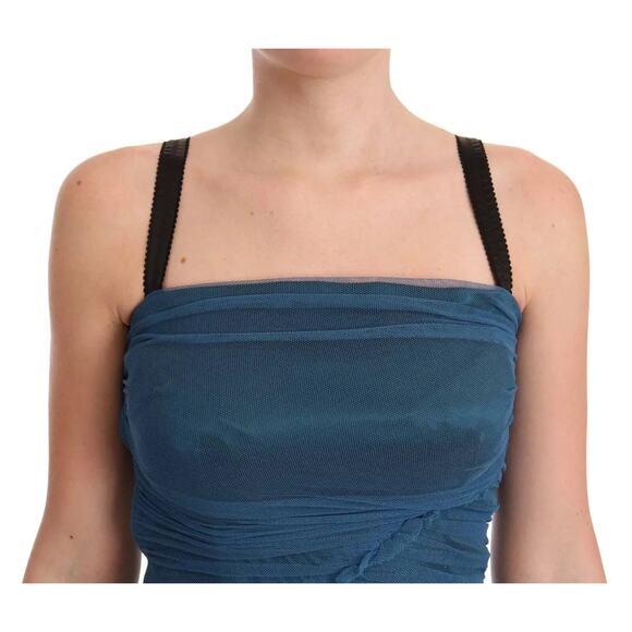 NWT Dolce & Gabbana Blue Tulle Ruched Mesh Bodycon Midi Dress 46 XL - Picture 7 of 11